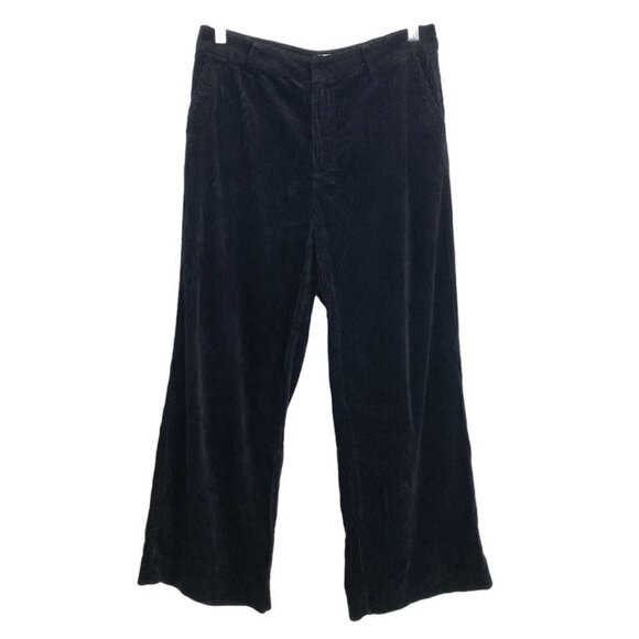 SEE U SOON ANTHROPOLOGIE BLACK CORDUROY WIDE LEG ANKLE TROUSERS PANT - 6 - Picture 1 of 10